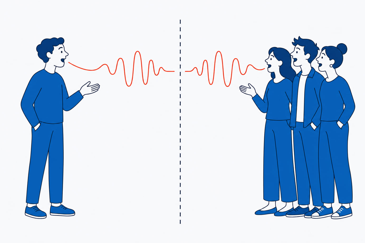 One speaker and three speakers produce identical sound waves: il parle and ils parlent come out the same.